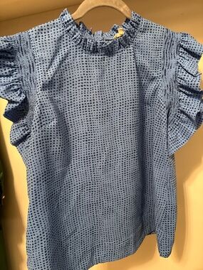 Jodifl blue polka dot ruffle sleeve top medium